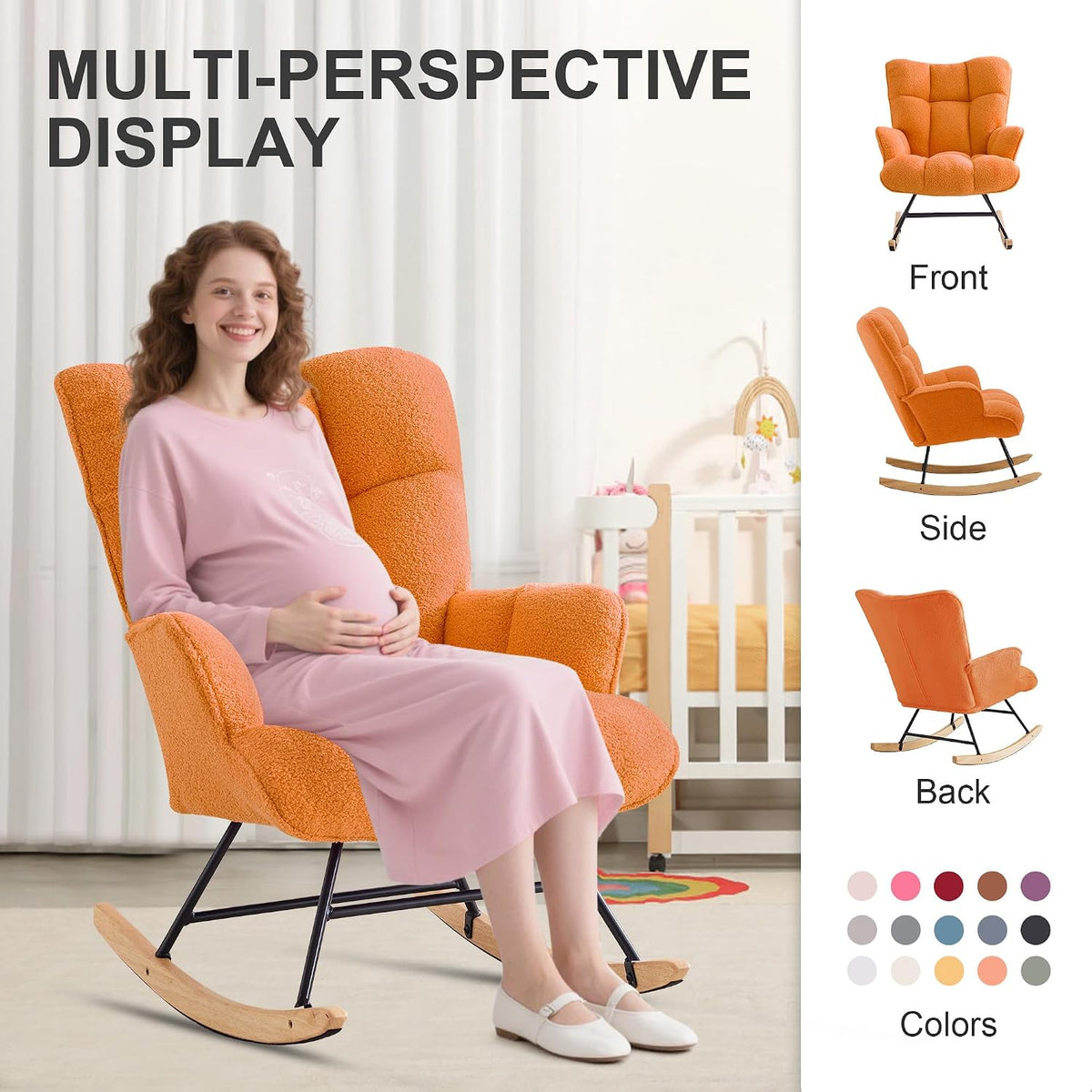 Rocking Chair Nursery Teddy Upholstered Glider Rocker Rocking Accent Chair Padded Seat with High Backrest Armchair Comfy Side Chair for Living Room Bedroom Offices (Black Teddy)
