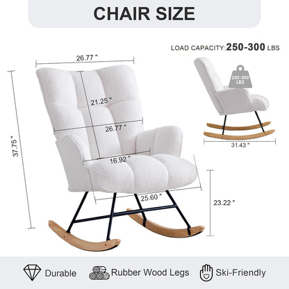 Rocking Chair Nursery Teddy Upholstered Glider Rocker Rocking Accent Chair Padded Seat with High Backrest Armchair Comfy Side Chair for Living Room Bedroom Offices (Black Teddy)