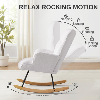 Rocking Chair Nursery Teddy Upholstered Glider Rocker Rocking Accent Chair Padded Seat with High Backrest Armchair Comfy Side Chair for Living Room Bedroom Offices (Black Teddy)
