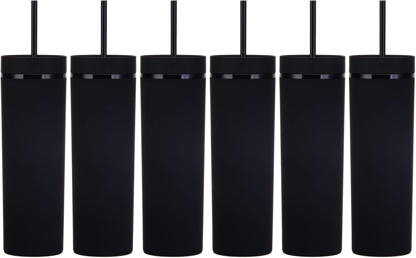 Matte Black Tumblers with Lids and Straws.16oz Skinny Tumblers Bulk.Double Walled Plastic Acrylic Pastel Tumblers Cups for Iced Coffee Smoothie.DIY Silm Tumbler.
