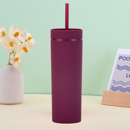 Matte Black Tumblers with Lids and Straws.16oz Skinny Tumblers Bulk.Double Walled Plastic Acrylic Pastel Tumblers Cups for Iced Coffee Smoothie.DIY Silm Tumbler.