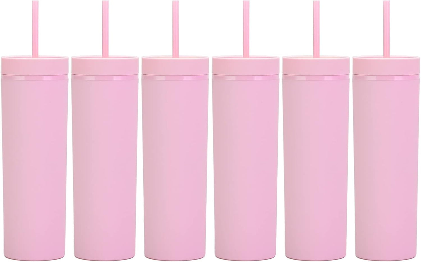 Matte Black Tumblers with Lids and Straws.16oz Skinny Tumblers Bulk.Double Walled Plastic Acrylic Pastel Tumblers Cups for Iced Coffee Smoothie.DIY Silm Tumbler.