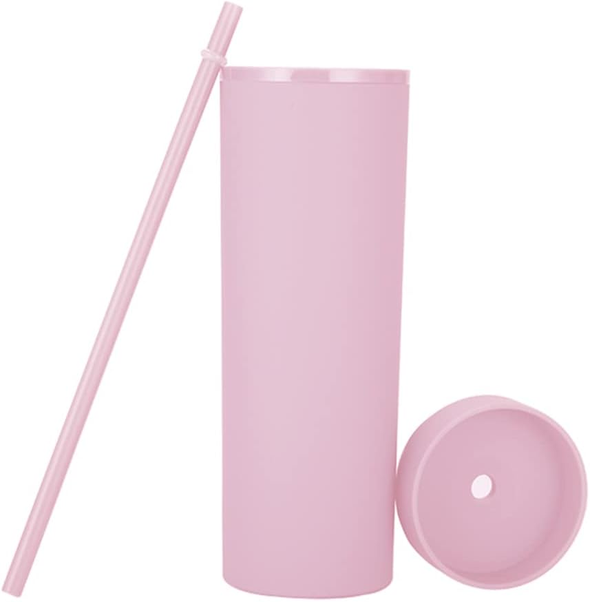 Matte Black Tumblers with Lids and Straws.16oz Skinny Tumblers Bulk.Double Walled Plastic Acrylic Pastel Tumblers Cups for Iced Coffee Smoothie.DIY Silm Tumbler.