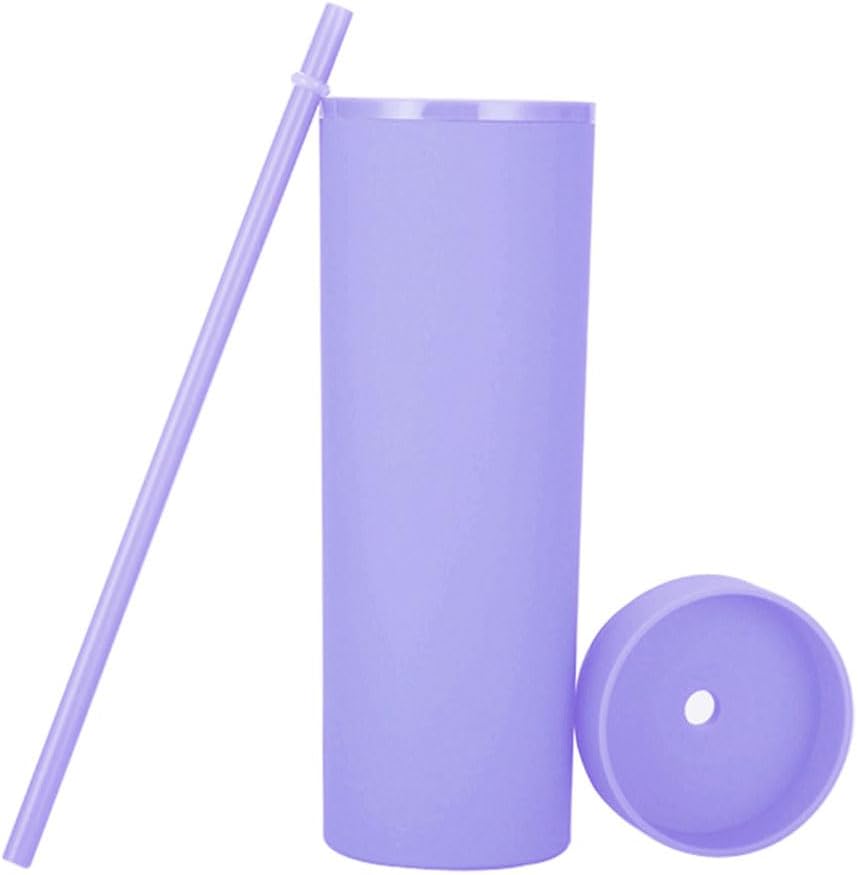 Matte Black Tumblers with Lids and Straws.16oz Skinny Tumblers Bulk.Double Walled Plastic Acrylic Pastel Tumblers Cups for Iced Coffee Smoothie.DIY Silm Tumbler.