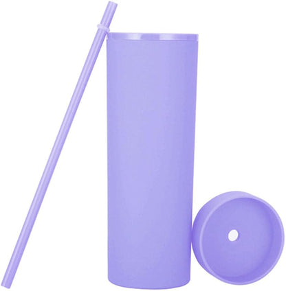 Matte Black Tumblers with Lids and Straws.16oz Skinny Tumblers Bulk.Double Walled Plastic Acrylic Pastel Tumblers Cups for Iced Coffee Smoothie.DIY Silm Tumbler.