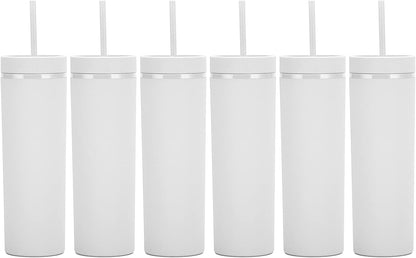Matte Black Tumblers with Lids and Straws.16oz Skinny Tumblers Bulk.Double Walled Plastic Acrylic Pastel Tumblers Cups for Iced Coffee Smoothie.DIY Silm Tumbler.