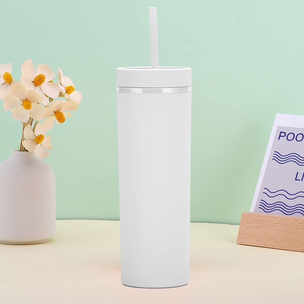 Matte Black Tumblers with Lids and Straws.16oz Skinny Tumblers Bulk.Double Walled Plastic Acrylic Pastel Tumblers Cups for Iced Coffee Smoothie.DIY Silm Tumbler.