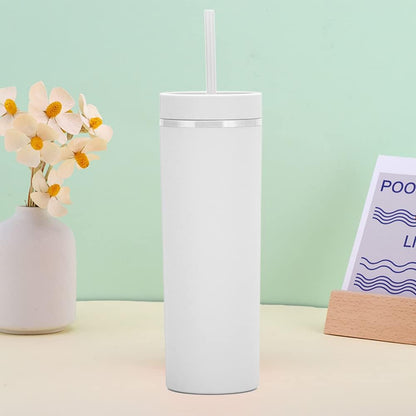 Matte Black Tumblers with Lids and Straws.16oz Skinny Tumblers Bulk.Double Walled Plastic Acrylic Pastel Tumblers Cups for Iced Coffee Smoothie.DIY Silm Tumbler.