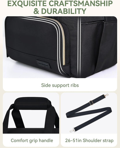 Double Layer Insulated Lunch Bag with Shoulder Strap, 12L, Black | Leakproof Ice Cooler Base, Cup Holder Buckle & Mesh Utensil Pocket, Oxford Waterproof Fabric, 3-Way Carry