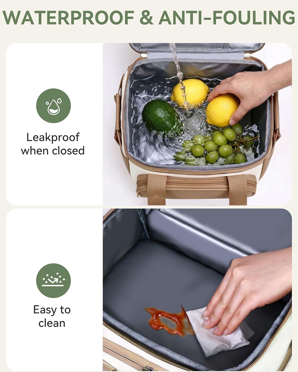 Double Layer Insulated Lunch Bag with Shoulder Strap, 12L, Black | Leakproof Ice Cooler Base, Cup Holder Buckle & Mesh Utensil Pocket, Oxford Waterproof Fabric, 3-Way Carry
