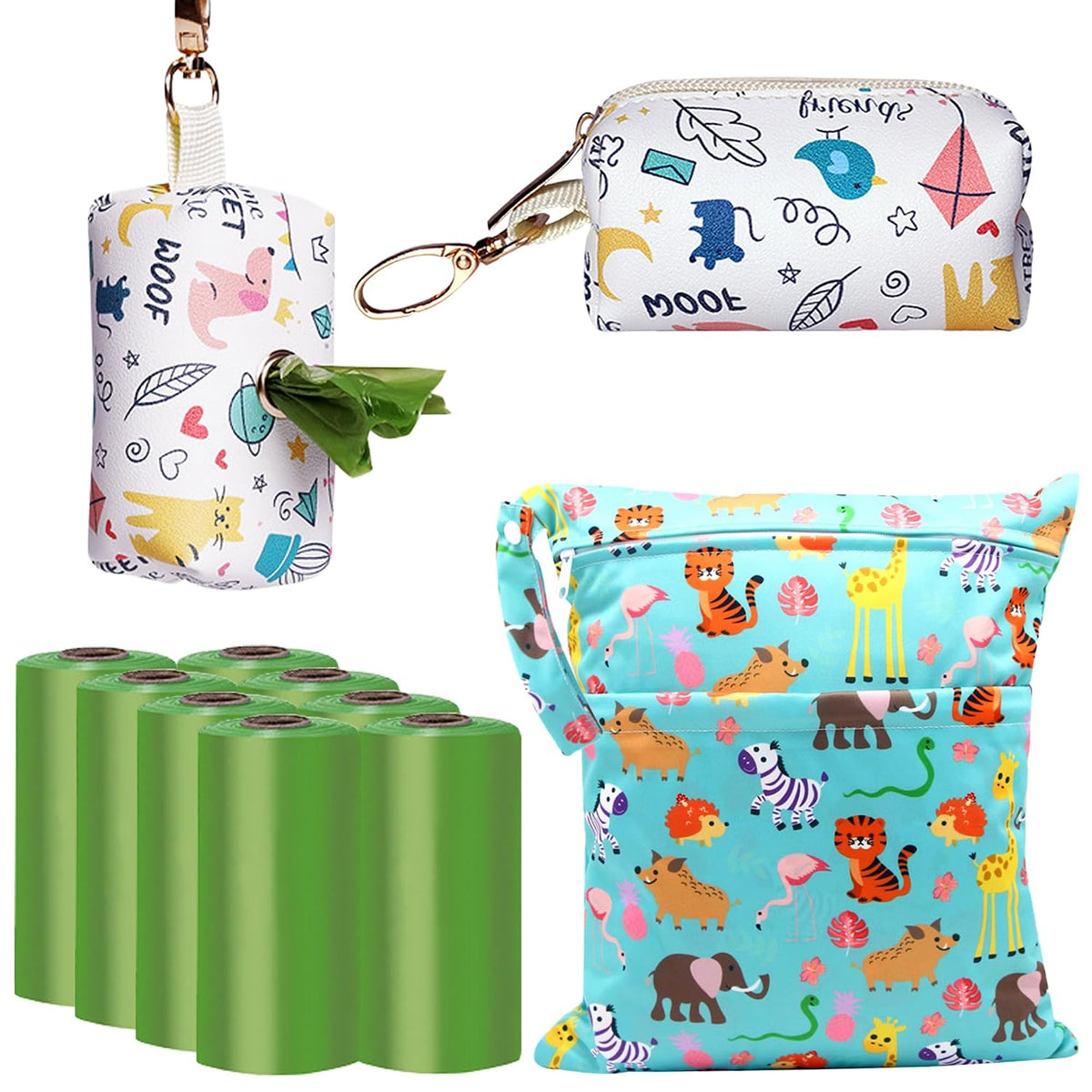 Baby Disposable Diaper Bags Diaper Sacks 120 Count 9x13 inch Thick & NO Leak and Waterproof & Washable Diaper Wet Dry Bag (12x14 inch) and Diaper Sacks Dispenser