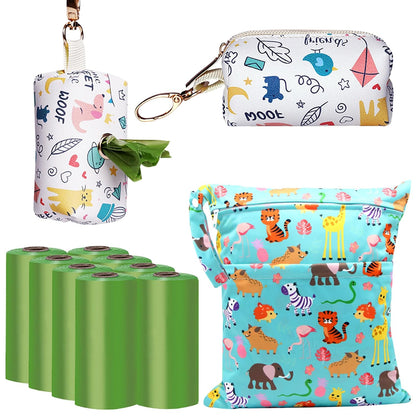 Baby Disposable Diaper Bags Diaper Sacks 120 Count 9x13 inch Thick & NO Leak and Waterproof & Washable Diaper Wet Dry Bag (12x14 inch) and Diaper Sacks Dispenser