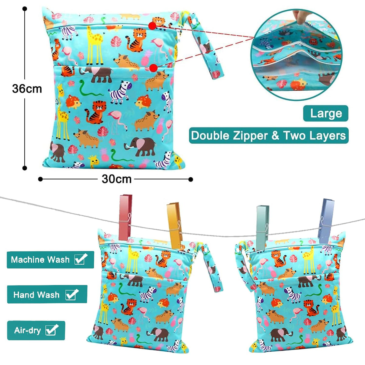 Baby Disposable Diaper Bags Diaper Sacks 120 Count 9x13 inch Thick & NO Leak and Waterproof & Washable Diaper Wet Dry Bag (12x14 inch) and Diaper Sacks Dispenser