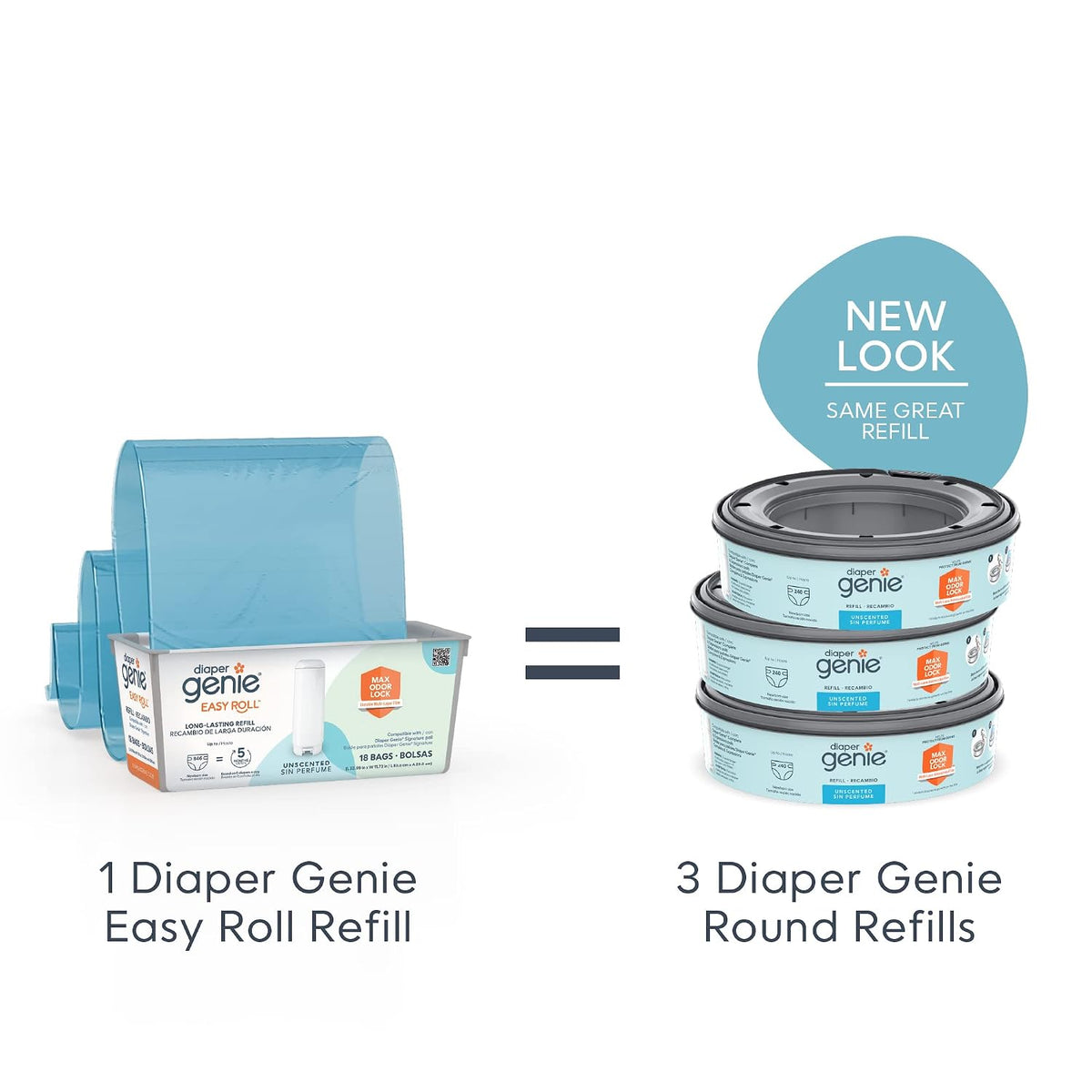 Signature Pail Includes 1 Easy Roll Refill with 18 Bags | Holds Up to 846 Newborn-Sized Diapers Per Refill