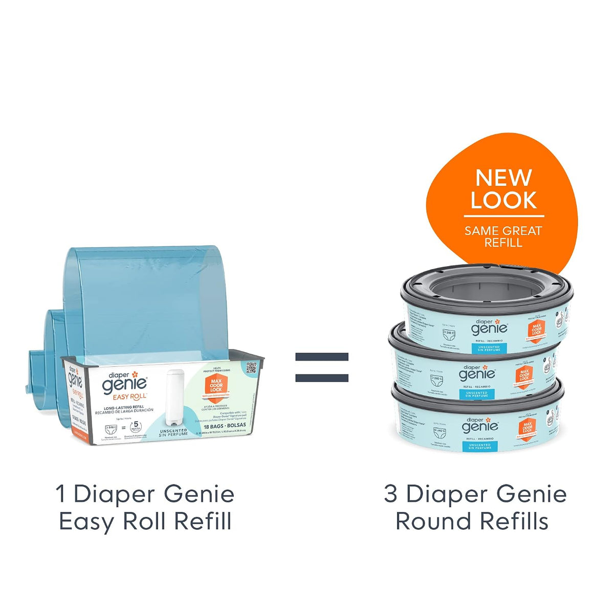 Signature Pail Includes 1 Easy Roll Refill with 18 Bags | Holds Up to 846 Newborn-Sized Diapers Per Refill