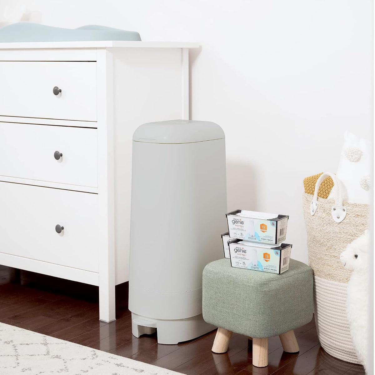 Signature Pail Includes 1 Easy Roll Refill with 18 Bags | Holds Up to 846 Newborn-Sized Diapers Per Refill