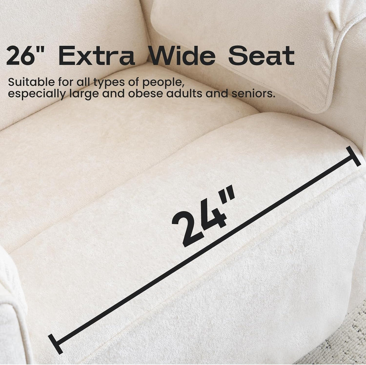 Oversized Power Recliner Chair Swivel Glider with Adjustable Headrest, 24" Extra Wide Glider Nursery Chair with Overstuffed Armrest, USB Ports, Chenille Fabric, Cream