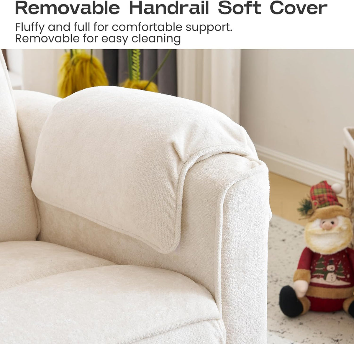 Oversized Power Recliner Chair Swivel Glider with Adjustable Headrest, 24" Extra Wide Glider Nursery Chair with Overstuffed Armrest, USB Ports, Chenille Fabric, Cream