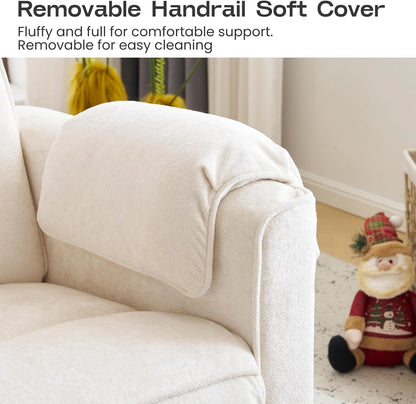 Oversized Power Recliner Chair Swivel Glider with Adjustable Headrest, 24" Extra Wide Glider Nursery Chair with Overstuffed Armrest, USB Ports, Chenille Fabric, Cream