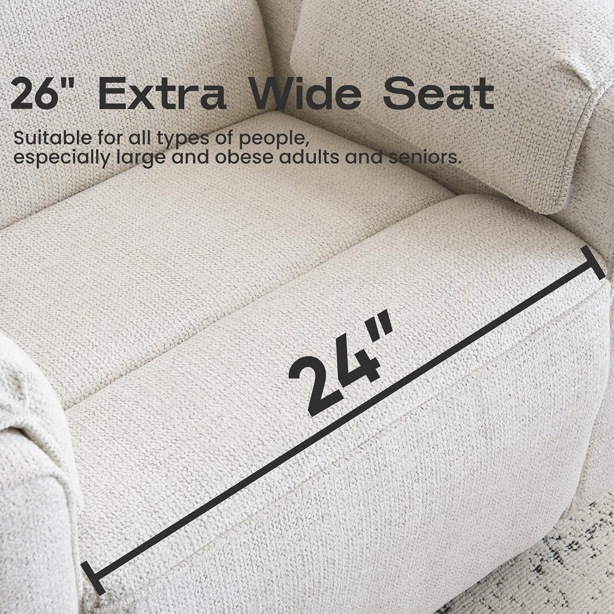 Oversized Power Recliner Chair Swivel Glider with Adjustable Headrest, 24" Extra Wide Glider Nursery Chair with Overstuffed Armrest, USB Ports, Chenille Fabric, Cream