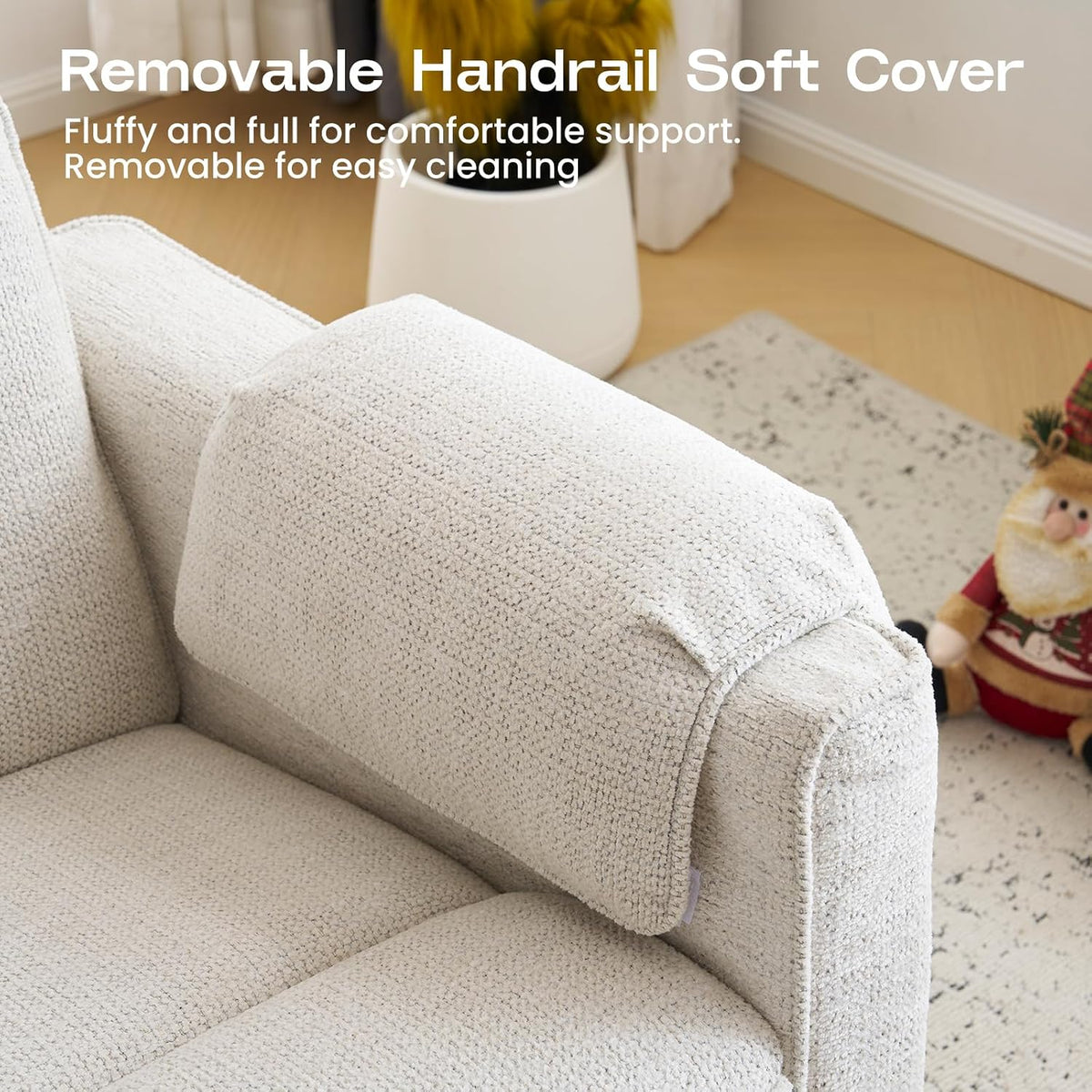 Oversized Power Recliner Chair Swivel Glider with Adjustable Headrest, 24" Extra Wide Glider Nursery Chair with Overstuffed Armrest, USB Ports, Chenille Fabric, Cream