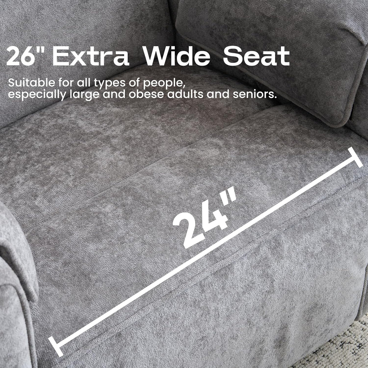 Oversized Power Recliner Chair Swivel Glider with Adjustable Headrest, 24" Extra Wide Glider Nursery Chair with Overstuffed Armrest, USB Ports, Chenille Fabric, Cream