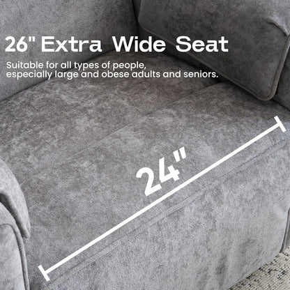 Oversized Power Recliner Chair Swivel Glider with Adjustable Headrest, 24" Extra Wide Glider Nursery Chair with Overstuffed Armrest, USB Ports, Chenille Fabric, Cream