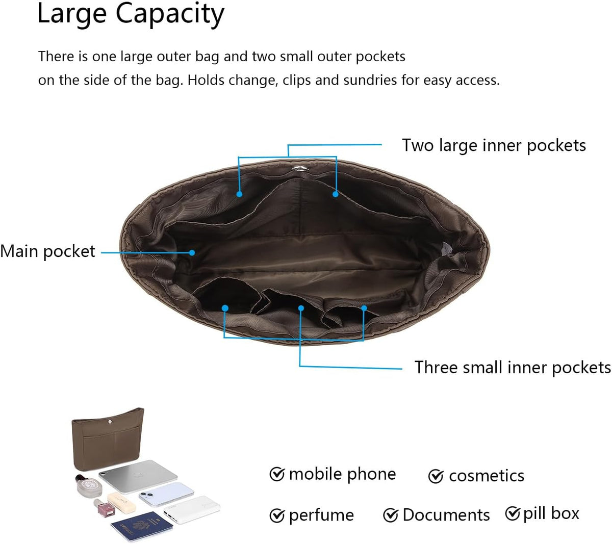 Small Purse Organizer Insert Handbag Bag