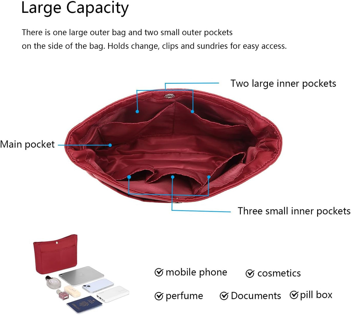 Small Purse Organizer Insert Handbag Bag