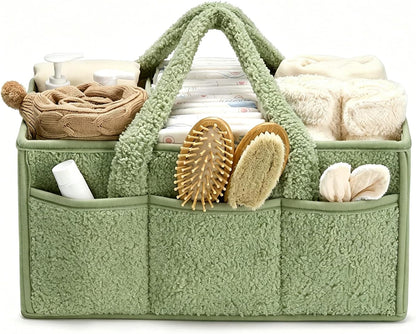 Baby Diaper Caddy Organizer with Handle, Large Nursery Storage Basket for Newborn Essentials, Wipes, Diapers, Lotions and Baby Items, Portable Diaper Storage Basket with Removable Dividers
