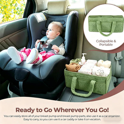 Baby Diaper Caddy Organizer with Handle, Large Nursery Storage Basket for Newborn Essentials, Wipes, Diapers, Lotions and Baby Items, Portable Diaper Storage Basket with Removable Dividers