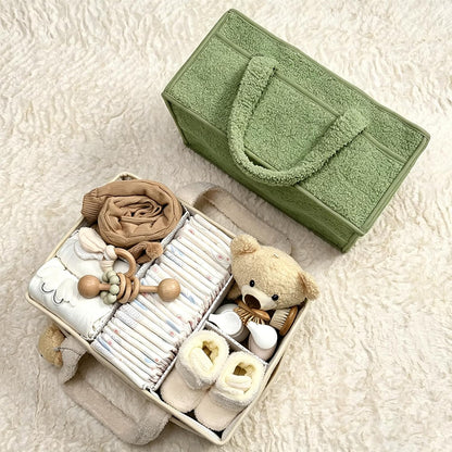 Baby Diaper Caddy Organizer with Handle, Large Nursery Storage Basket for Newborn Essentials, Wipes, Diapers, Lotions and Baby Items, Portable Diaper Storage Basket with Removable Dividers