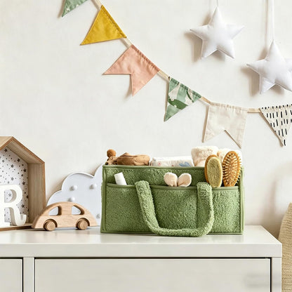 Baby Diaper Caddy Organizer with Handle, Large Nursery Storage Basket for Newborn Essentials, Wipes, Diapers, Lotions and Baby Items, Portable Diaper Storage Basket with Removable Dividers