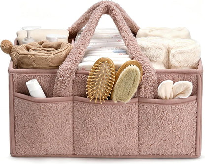 Baby Diaper Caddy Organizer with Handle, Large Nursery Storage Basket for Newborn Essentials, Wipes, Diapers, Lotions and Baby Items, Portable Diaper Storage Basket with Removable Dividers