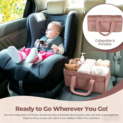 Baby Diaper Caddy Organizer with Handle, Large Nursery Storage Basket for Newborn Essentials, Wipes, Diapers, Lotions and Baby Items, Portable Diaper Storage Basket with Removable Dividers