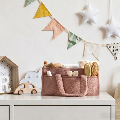 Baby Diaper Caddy Organizer with Handle, Large Nursery Storage Basket for Newborn Essentials, Wipes, Diapers, Lotions and Baby Items, Portable Diaper Storage Basket with Removable Dividers