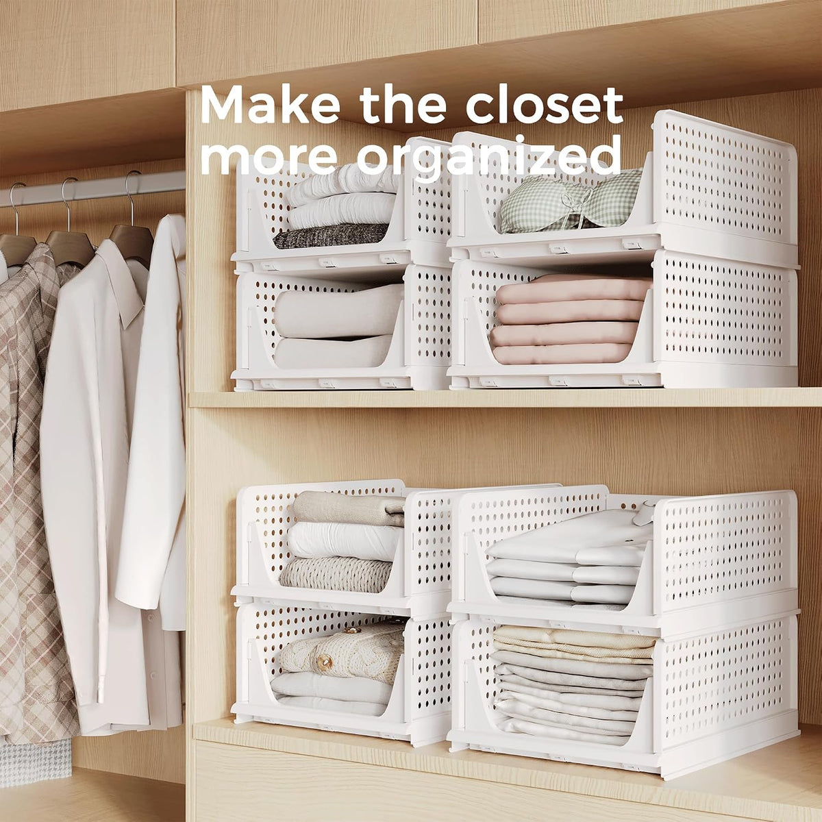 Closet Organizer Storage Bins Stackable Plastic Drawer Shelf
