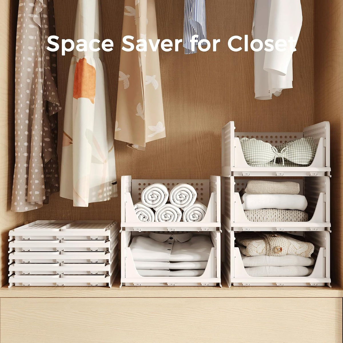 Closet Organizer Storage Bins Stackable Plastic Drawer Shelf