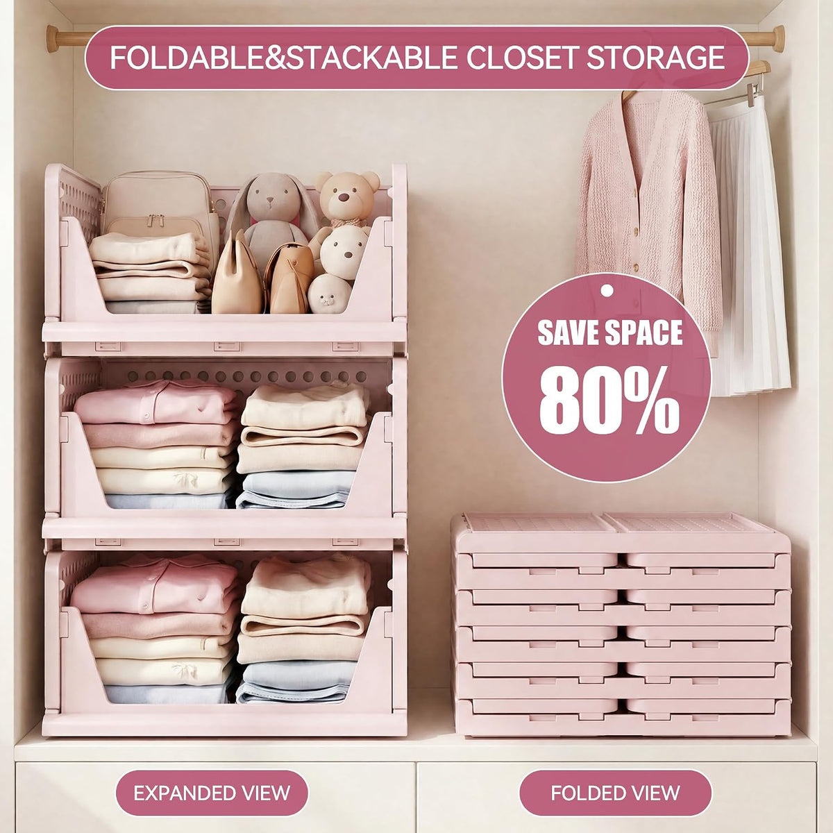 Closet Organizer Storage Bins Stackable Plastic Drawer Shelf