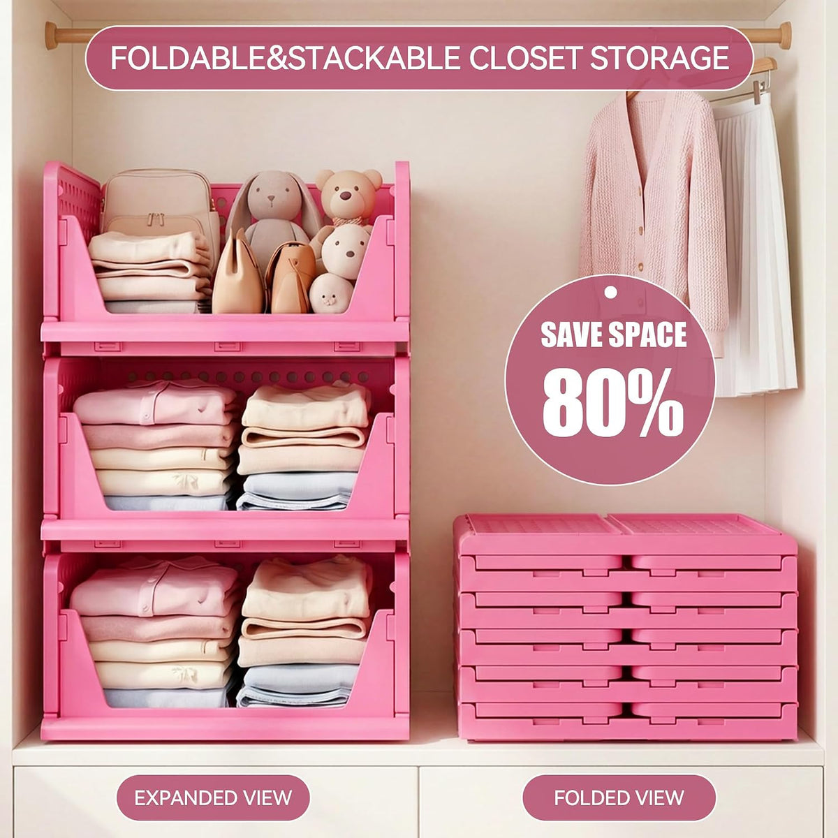 Closet Organizer Storage Bins Stackable Plastic Drawer Shelf