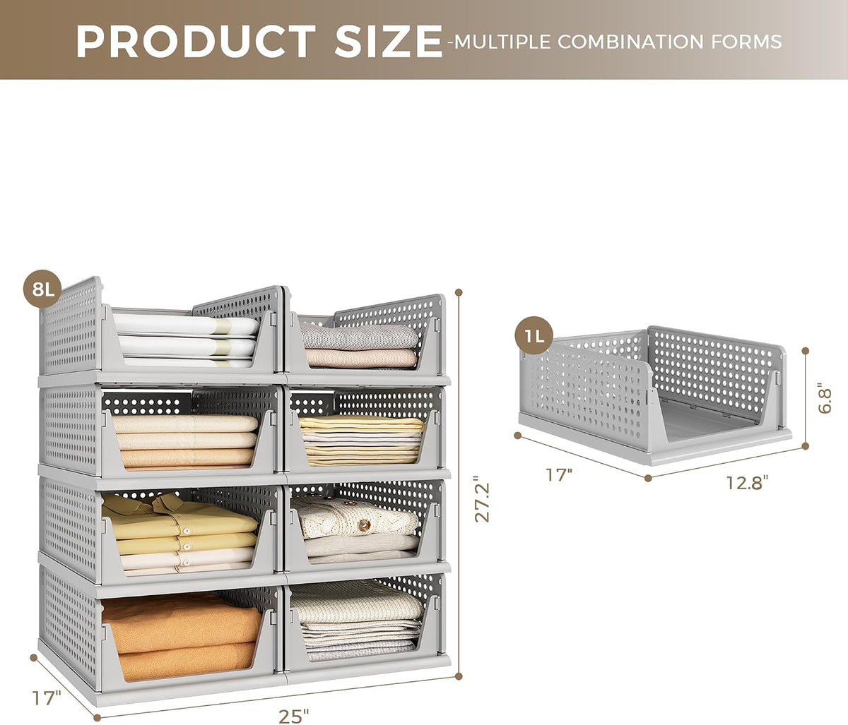 Closet Organizer Storage Bins Stackable Plastic Drawer Shelf