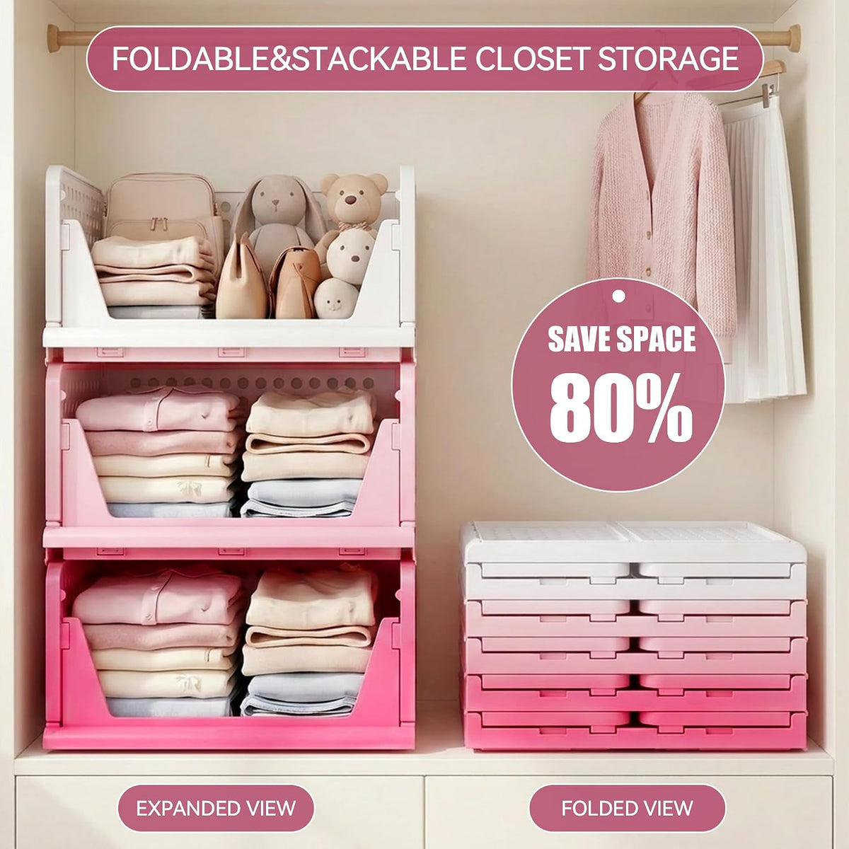 Closet Organizer Storage Bins Stackable Plastic Drawer Shelf
