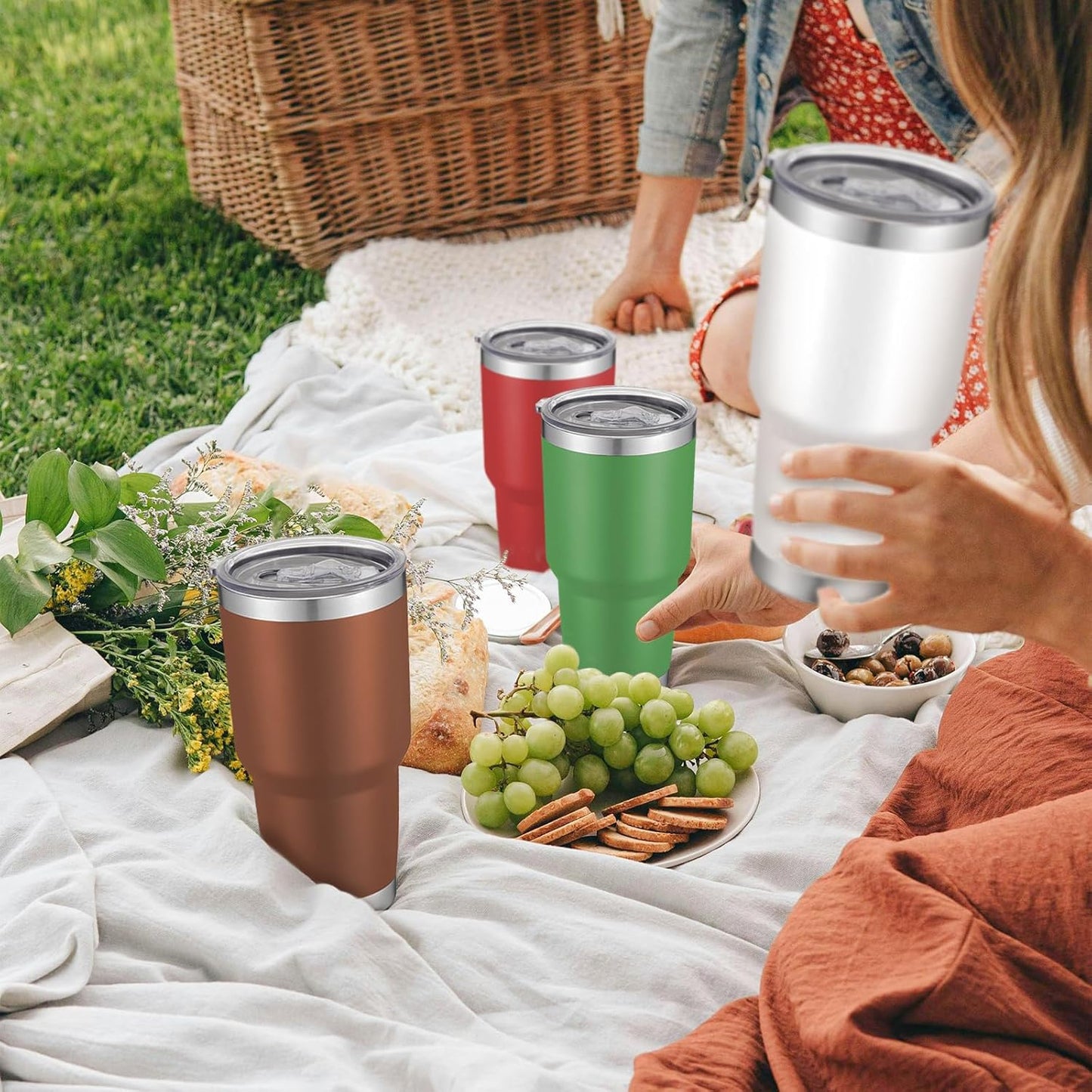 12 Pack Insulated Tumbler - 30oz Stainless Steel Double Wall Vacuum Travel Coffee Tumbler Cup with Lid and Straw for Cold & Hot Drinks (Mixed Colors)