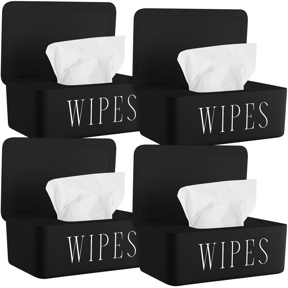 4 Pack Baby Wipes Dispenser Refillable Wipe Holder with Lid Toilet Wipes Container for Bathroom Tissue Paper Storage Box for Home Office (White)