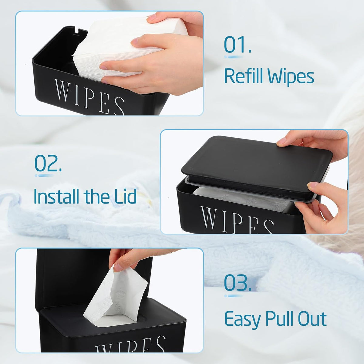 4 Pack Baby Wipes Dispenser Refillable Wipe Holder with Lid Toilet Wipes Container for Bathroom Tissue Paper Storage Box for Home Office (White)