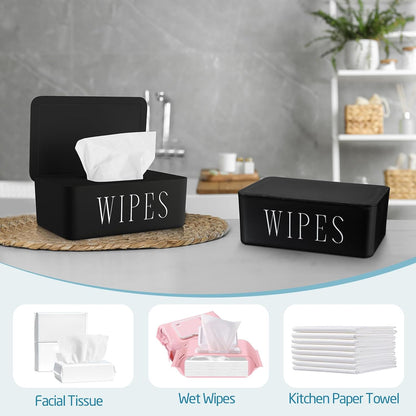 4 Pack Baby Wipes Dispenser Refillable Wipe Holder with Lid Toilet Wipes Container for Bathroom Tissue Paper Storage Box for Home Office (White)