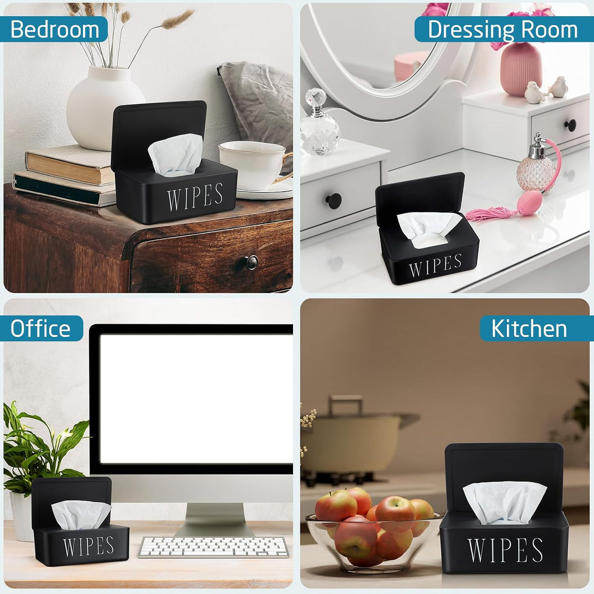 4 Pack Baby Wipes Dispenser Refillable Wipe Holder with Lid Toilet Wipes Container for Bathroom Tissue Paper Storage Box for Home Office (White)