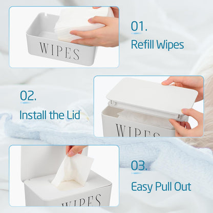 4 Pack Baby Wipes Dispenser Refillable Wipe Holder with Lid Toilet Wipes Container for Bathroom Tissue Paper Storage Box for Home Office (White)
