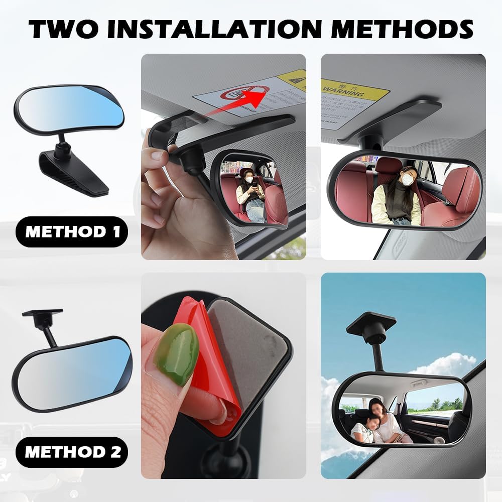 HD Car Mirror for Baby,360° Adjustable Rear View Mirrors Provides a Wide Field of Vision & Observation of the Rear Seat,Clip-on/Stick-on Convex Mirrors Baby Mirror for Car