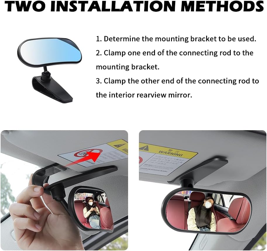 HD Car Mirror for Baby,360° Adjustable Rear View Mirrors Provides a Wide Field of Vision & Observation of the Rear Seat,Clip-on/Stick-on Convex Mirrors Baby Mirror for Car